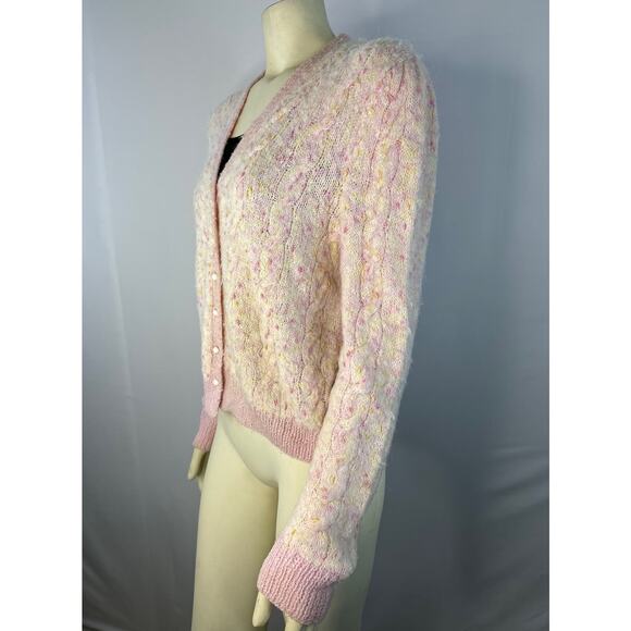 American vintage OOAK hand knit Mohair cardigan in shades of pink size medium - Picture 5 of 12